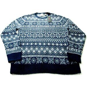 Levi's Men's Cotton Blend Holiday Blue Logo Crew Neck Sweater Size Medium NWT